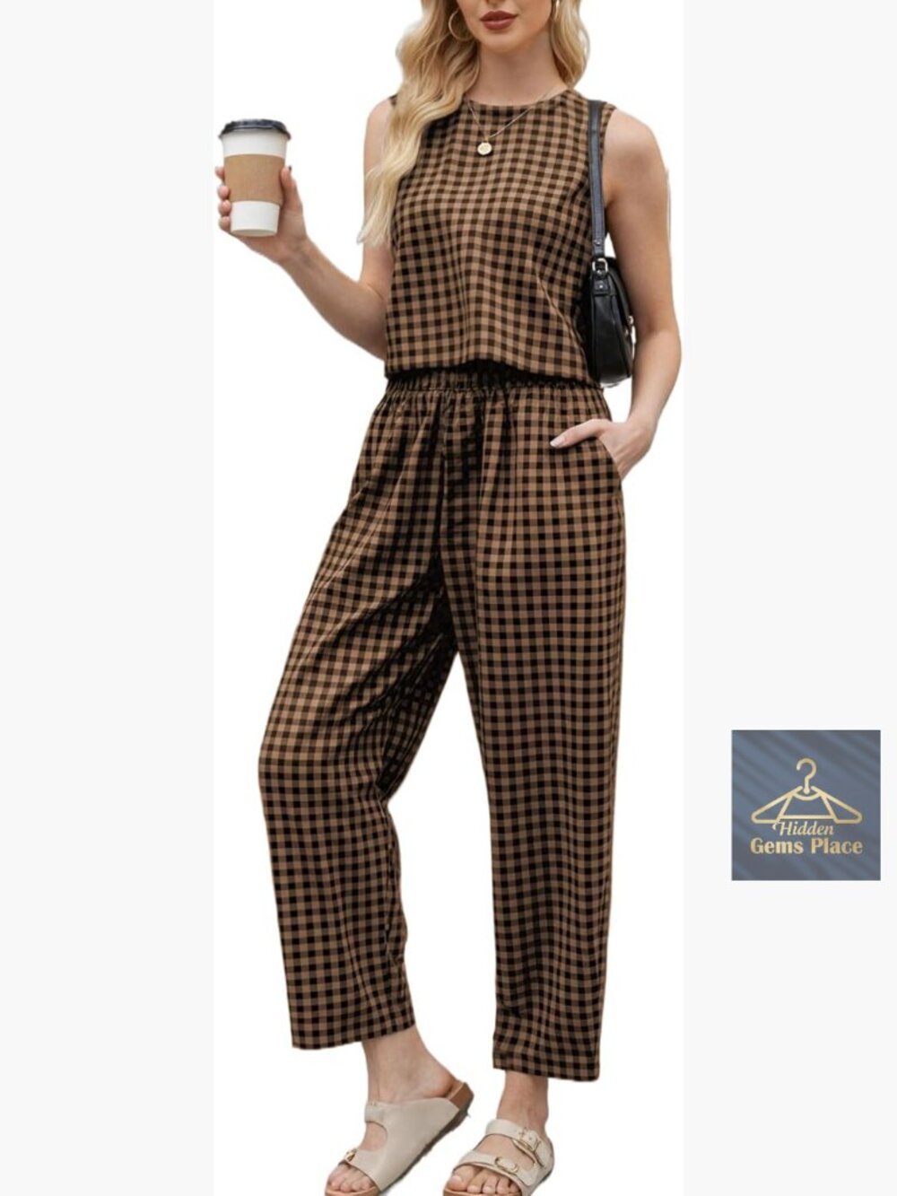 Linen Blend Matching Set Sleeveless Crop Top Wide Leg Pants Lounge Wear
